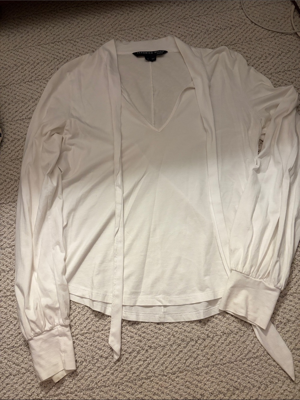 Veronica Beard Cream V-Neck Tie Blouse